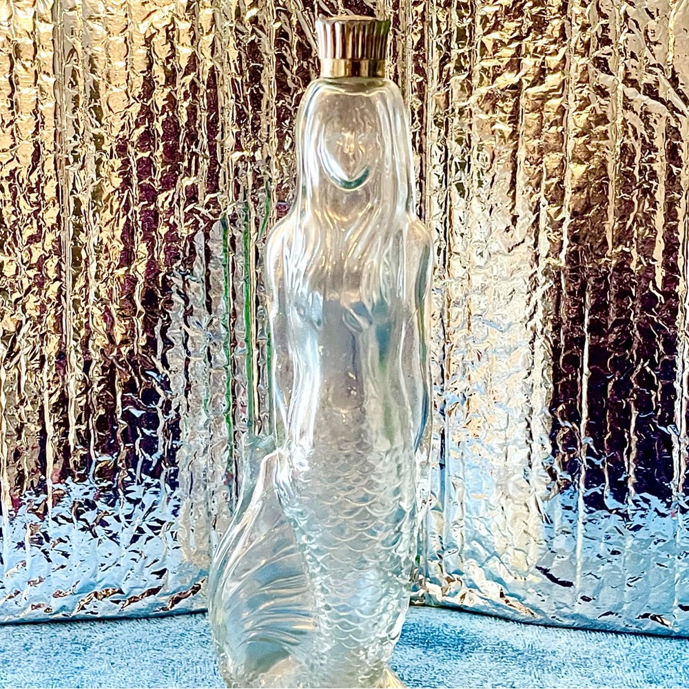 AVON Clear Mermaid Bottle w Crown Cap Empty